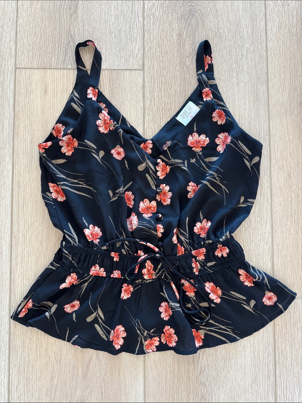 Sienna Sky Black Cami with Coral Floral Print
